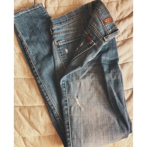 7 for all mankind semi distressed skinny jeans